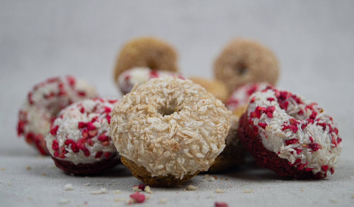 Dog Doughnut Gift Box | 8 Mini Pup Doughnuts | Handmade Natural Treats | Pooch Birthday/Gotcha Treats