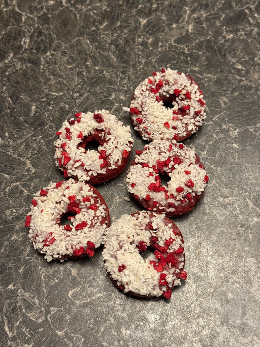Mini Dog Doughnuts, Natural Red Velvet Dog Treats, Handmade Dog Cookies, Valentines / Pawlentine’s Treats - 5 Pack