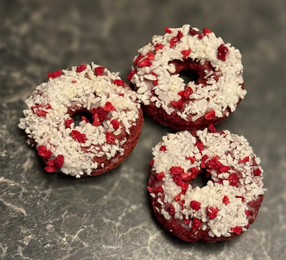 Mini Dog Doughnuts, Natural Red Velvet Dog Treats, Handmade Dog Snack - Gift - 3 Pack